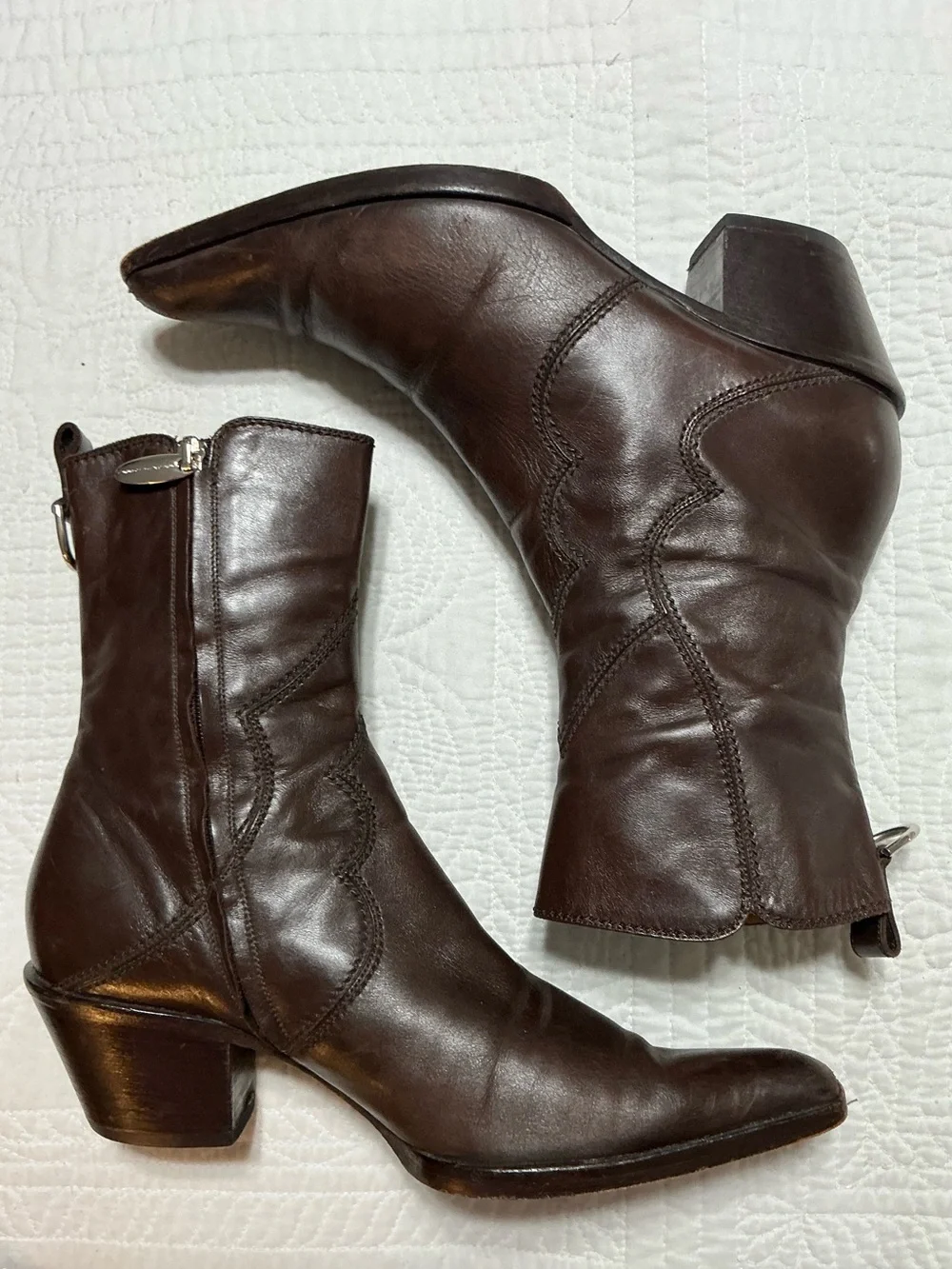 Vintage Sergio Rossi Brown Leather Western Ankle Boots Style 7003 Size 39